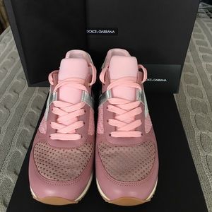 DOLCE & GABBANA Pink/Grey Leather Trainers 37 -NEW